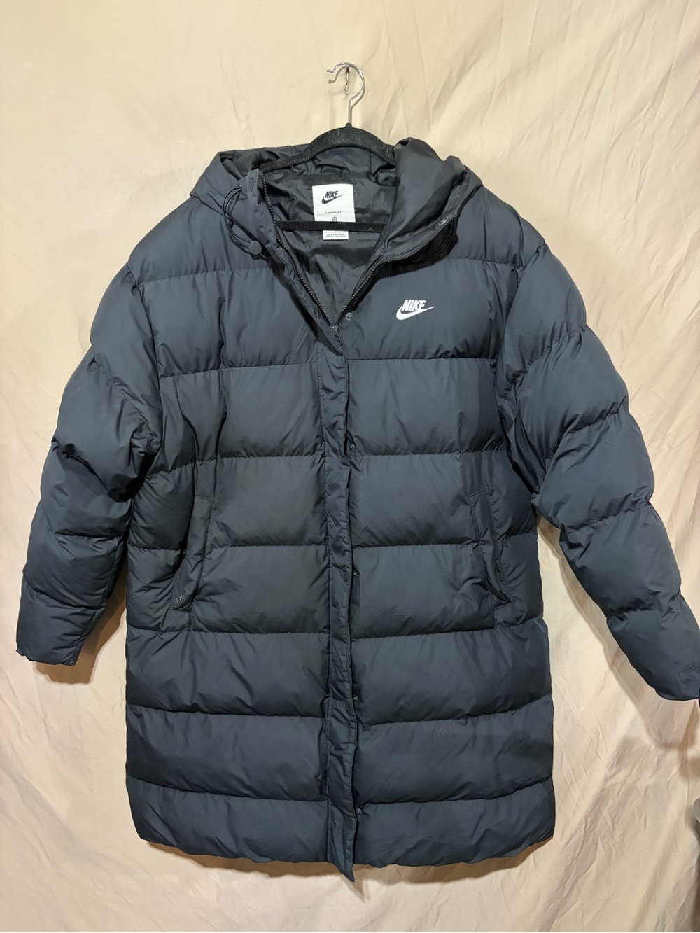 Nike Puffer Parka Jacket Women’s SZ L Black Therma-FIT Loose Hooded FD8272-010